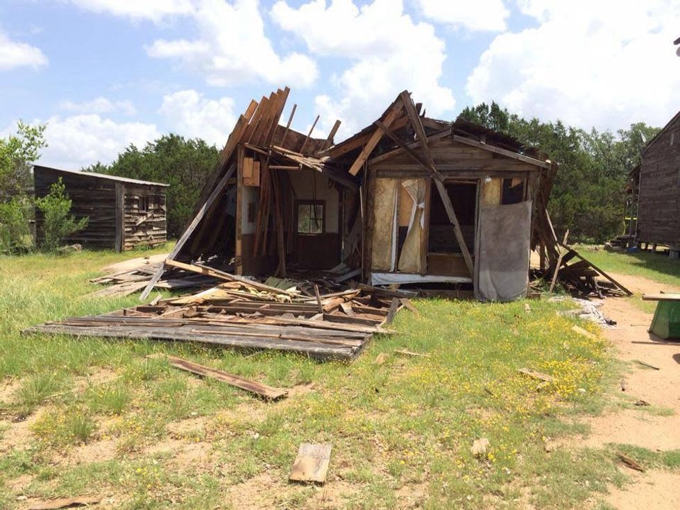 ruins of bank from Willie Nelson's ranch Luck, TX after storm