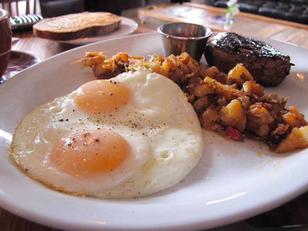 Ruthie, 10 new breakfasts, March 2013, Down House, fried eggs, hash browns