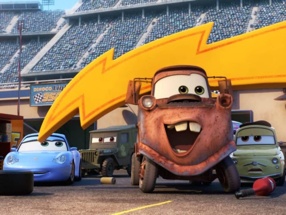 Sally, Sarge, Mater, and Luigi in Cars 3