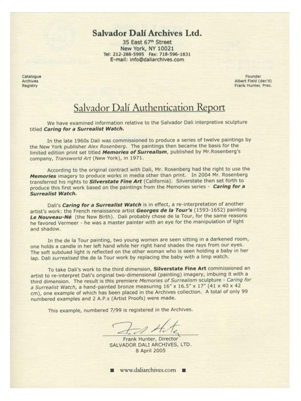 Salvador Dali authentication report September 2013