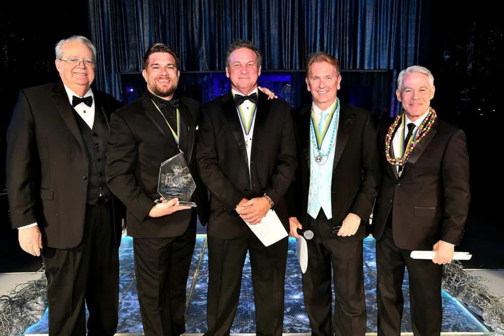 San Luis Salute 2020 UTMB's Dr. Ben Raimer and event honoree Dr. Jeff Temple, Bob Slovak, Frank Billingsley and Tom Koch