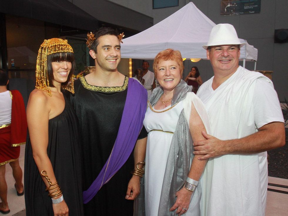 Sarah and Fernando Aramburo, from left, with Elizabeth and Lou Wilson at toga party at Craft Salon benefiting Bering Omega