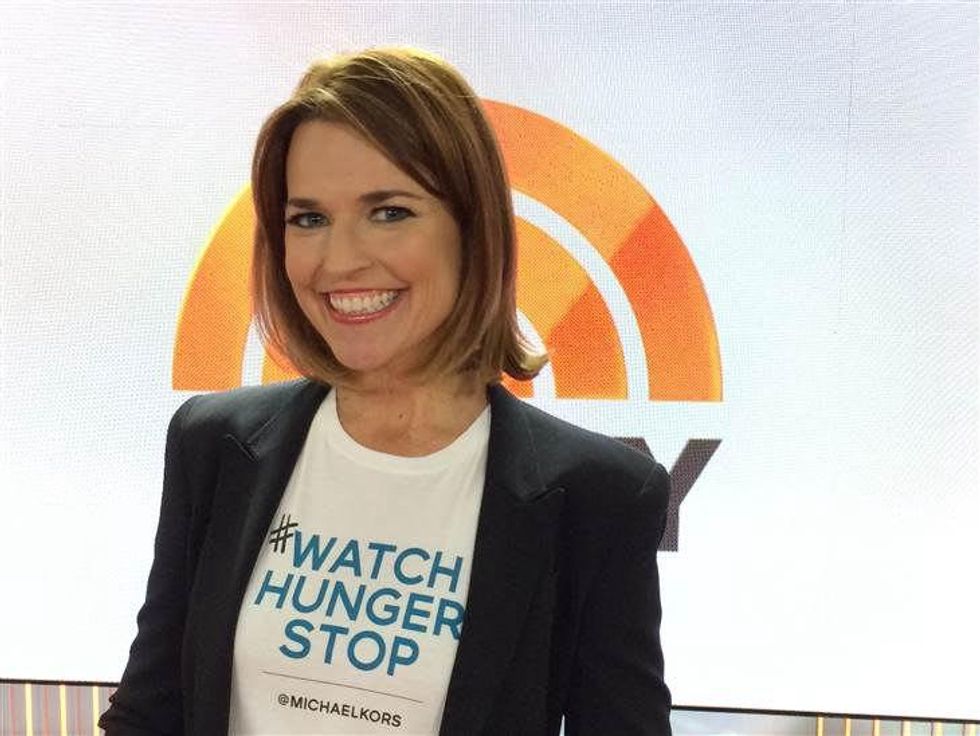 Savannah Gutherie in Michael Kors Watch Hunger Stop T-shirt