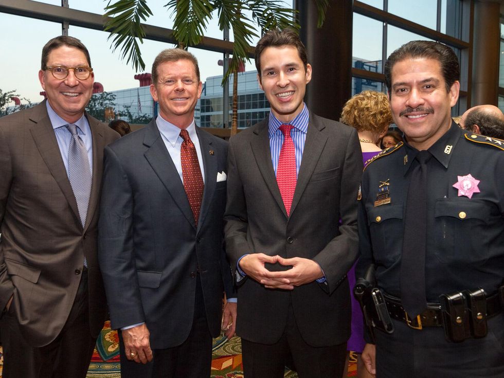 Scott McClelland, from left, Harvin Moore, Luis Elizondo-Thomson and Adrian Garcia at the Teach For America benefit dinner