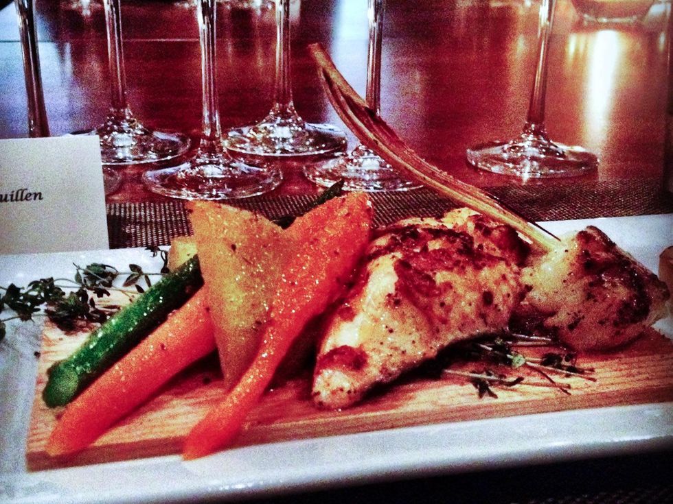 Seasons 52 restaurant Houston May 2013 Organic cedar plank salmon and lemongrass sea scallop