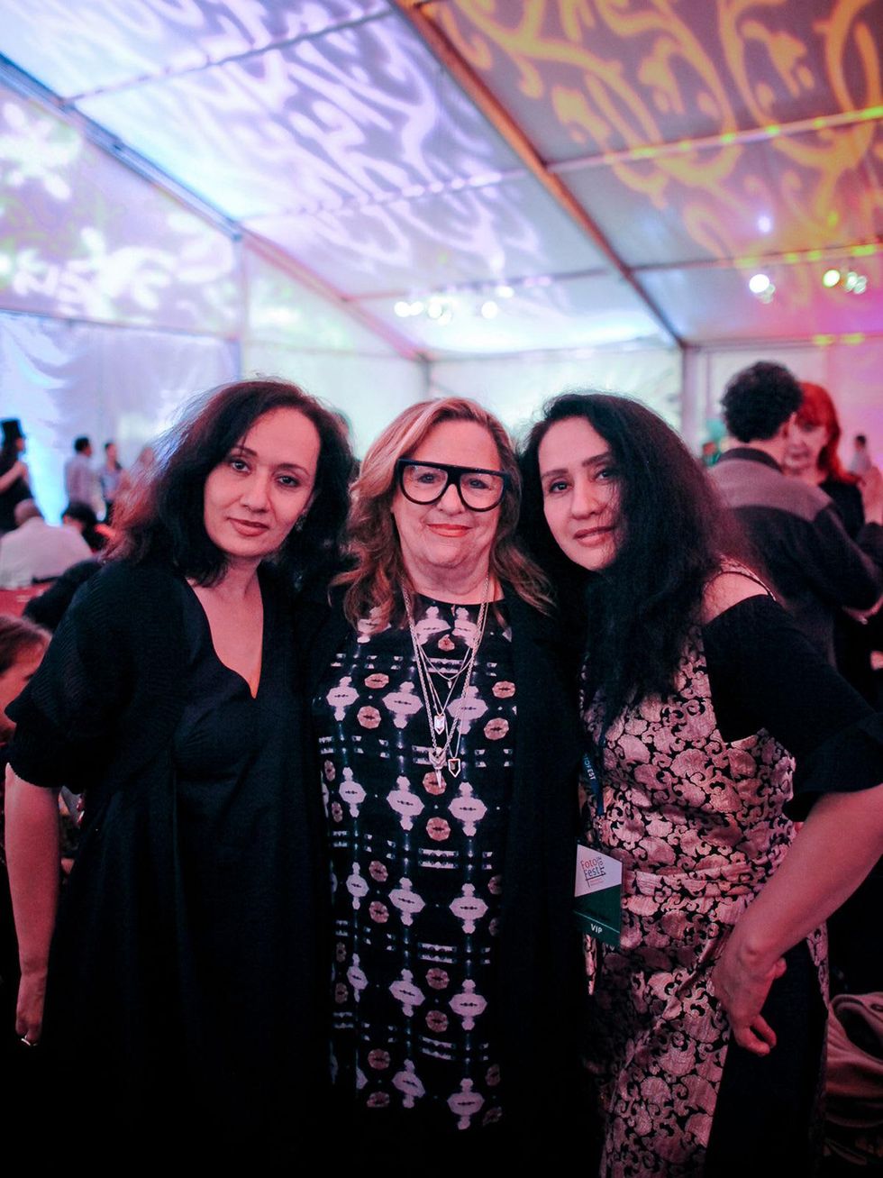 Shadia Alem, from left, Barbara Davis and Raja Alem at the FotoFest opening party March 2014