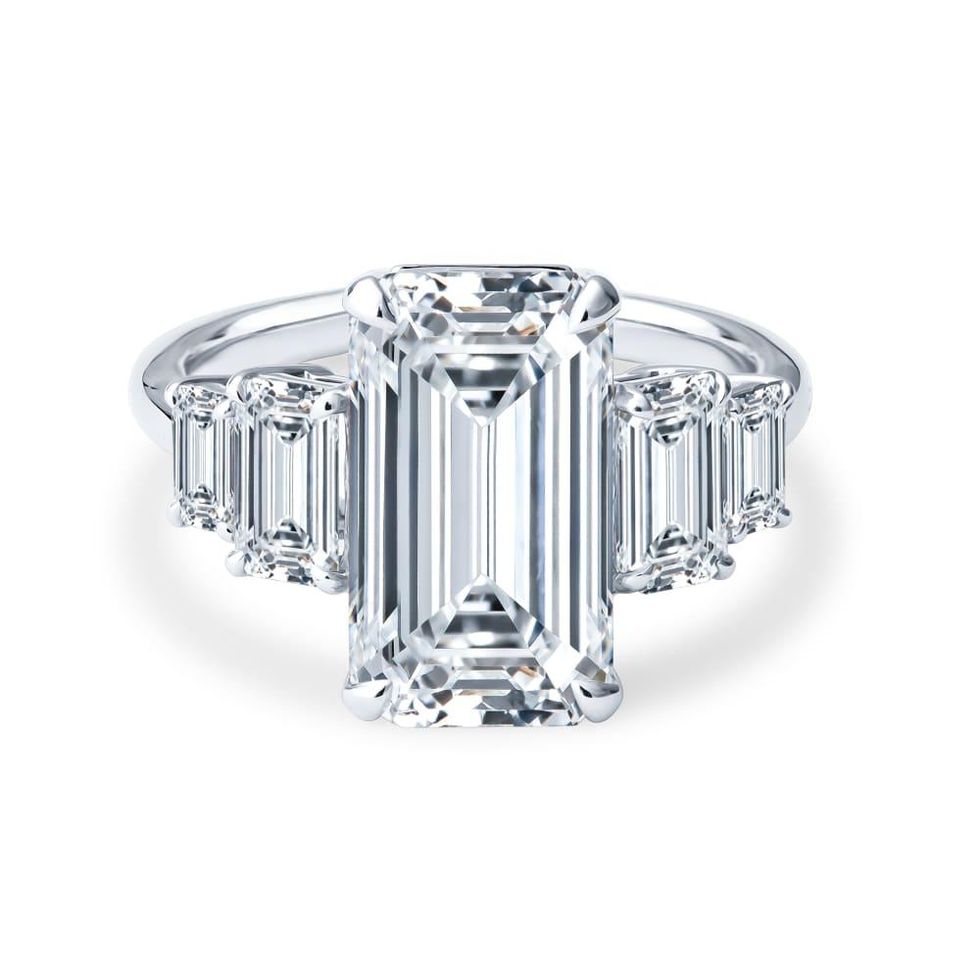 Shaftel Diamonds elongated emerald cut engagement ring