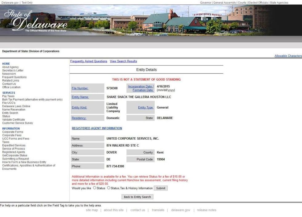 Shake Shack Houston corporate filing