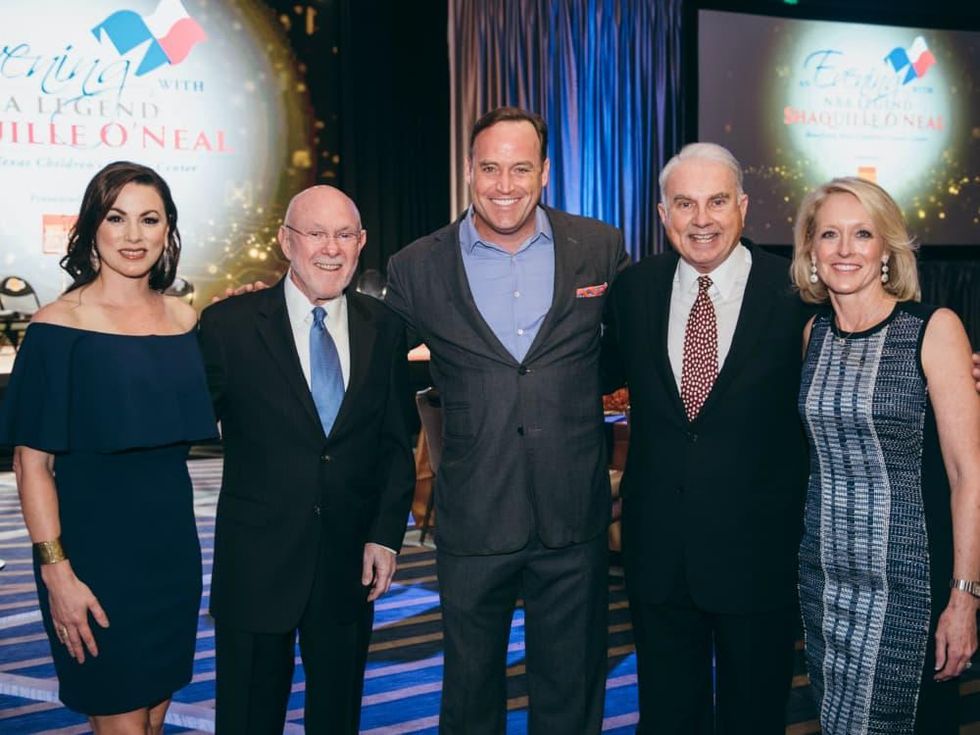 Shaquile O' Neal Event co-chair Julie Bergen, Texas Children\u2019s Cancer Center Director Dr. David Poplack, Matt Iseman, Texas Children\u2019s Hospital President and CEO Mark A. Wallace and event co-chair Kathy Zay