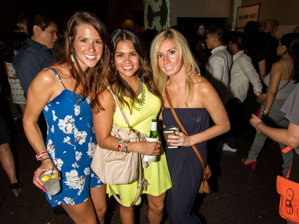 Shaynil Dalton, from left, Caitlin Deorak and Ashely Ferguson at the MFAH Mixed Media Party June 2014