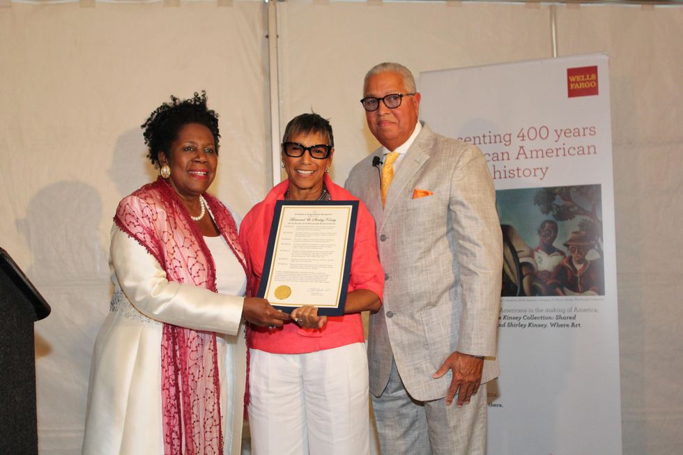 Sheila Jackson Lee, from left, with Shirley and Bernard Kinsey at the HMAAC Kinsey Collection reception August 2014