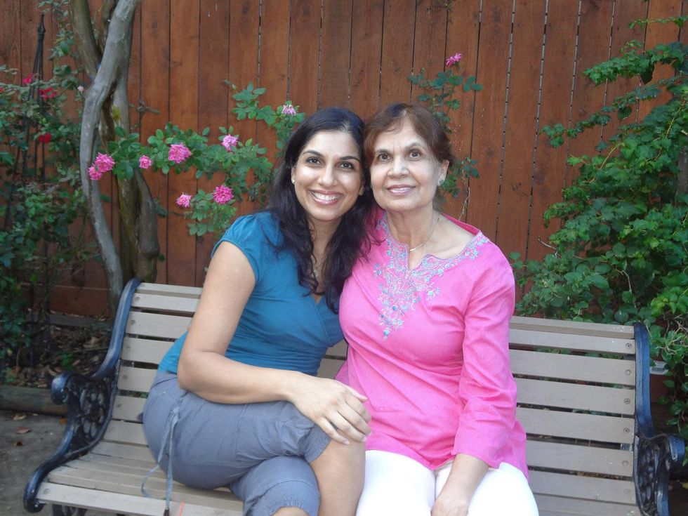 Shubhra Ramineni and mother Neelam Verma enjoying an afternoon in her garden