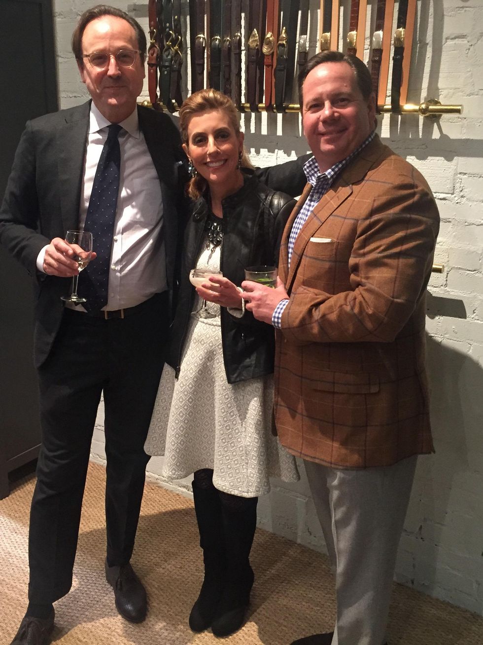 Sid Mashburn, from left, Linda Brown and Blake Tartt at Sid Mashburn + Ann Mashburn Houston Anniversary Party December 2014