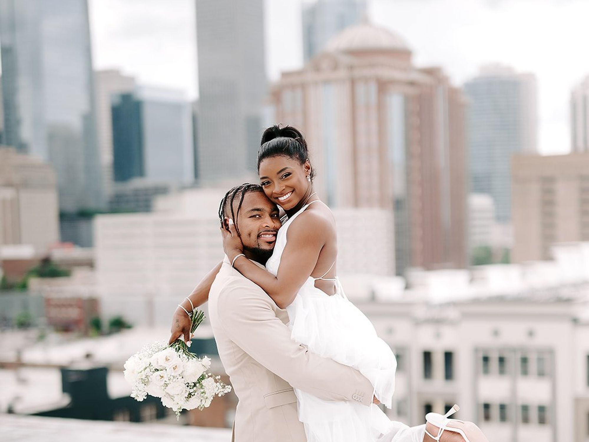 simone biles wedding dress designer Simone Biles' Wedding Dress Featured High Slit to Make Her Appear Taller