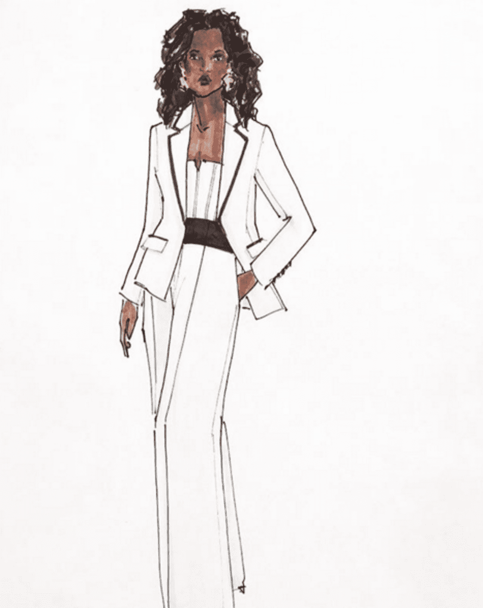 Sketch of Oprah Winfrey pantsuit designed by Elizabeth Kennedy