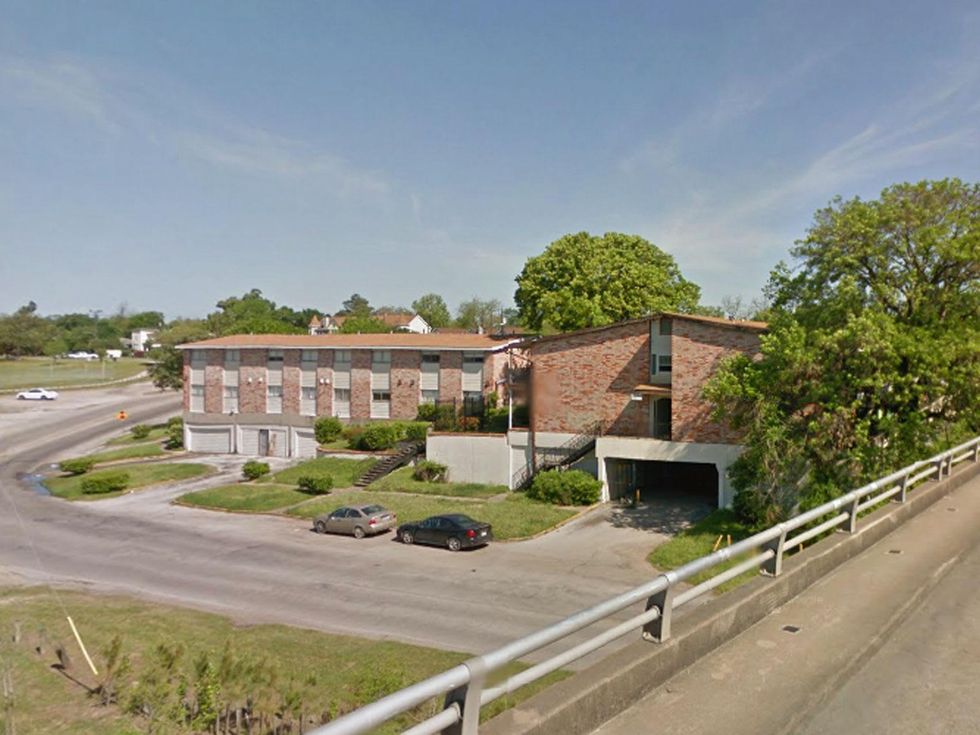 Skyland Central Apartments off Taylor Street between Usener and White Oak Drive before demolition from Taylor Street bridge