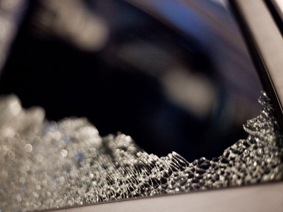 smashed car window broken glass