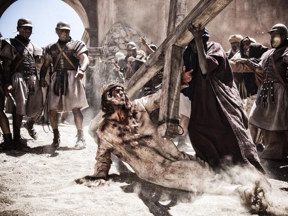 Son of God Diego Morgado as Jesus falling with cross