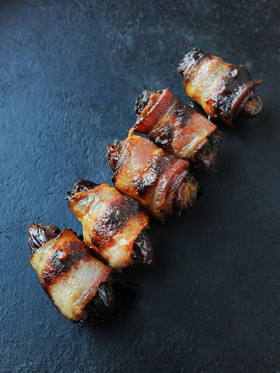 Sparrow Bar + Cookshop dates stuffed with chorrizo wrapped in bacon November 2013 Thanksgiving