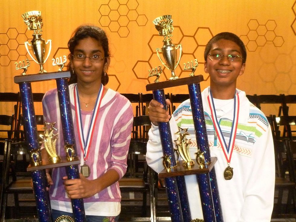 Spelling Bee champions, March 2013, Shobha Dasari and Syamantak Payra
