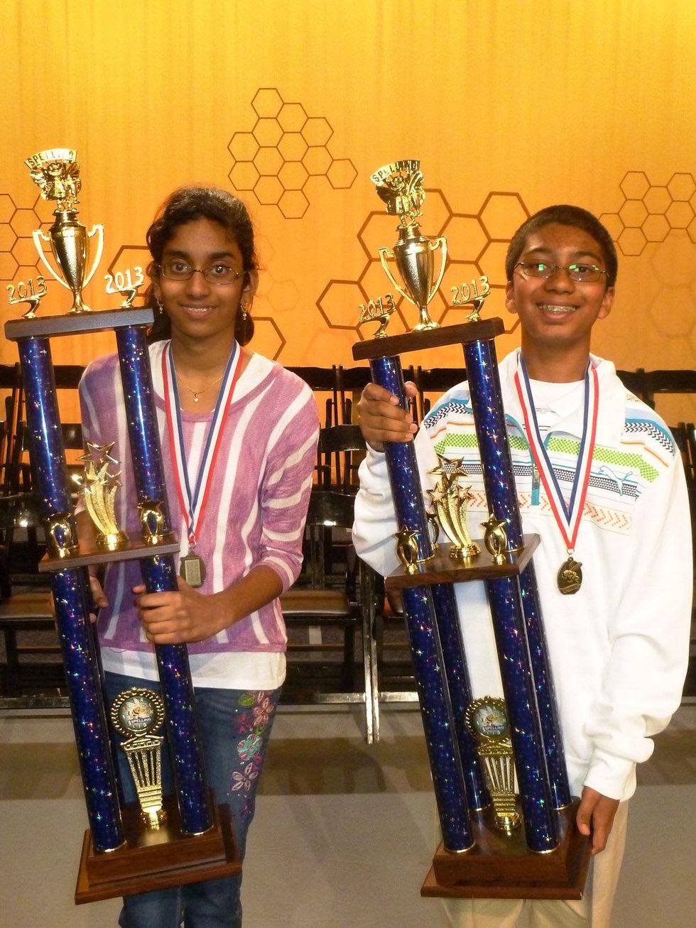 Spelling Bee champions, March 2013, Shobha Dasari and Syamantak Payra