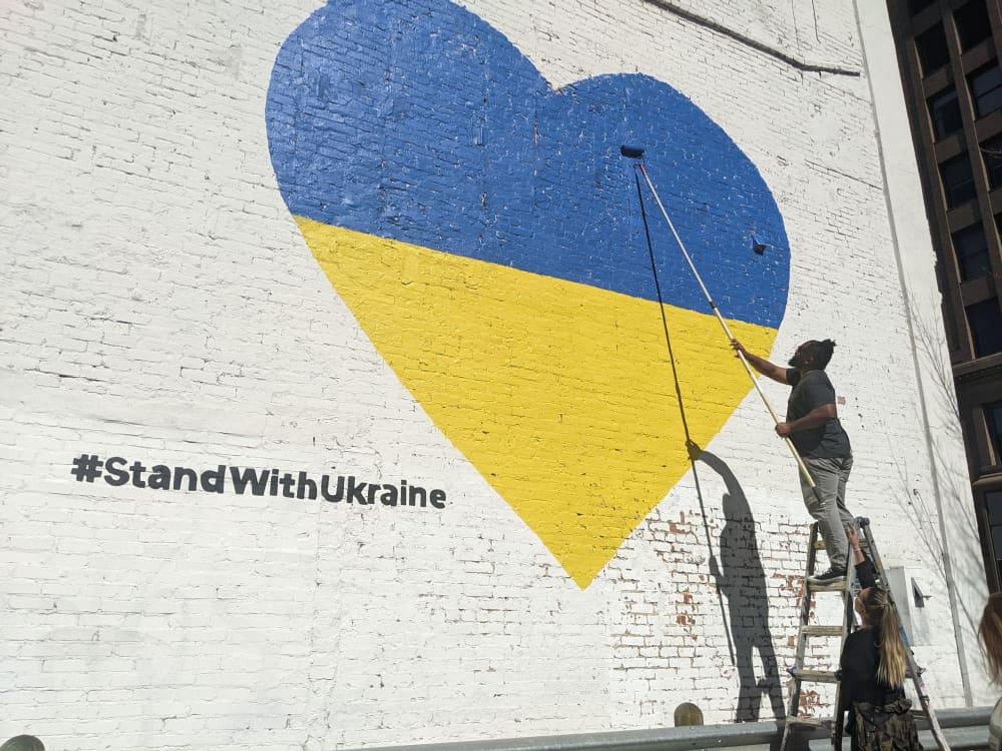 Stand with Ukraine mural Houston downtown