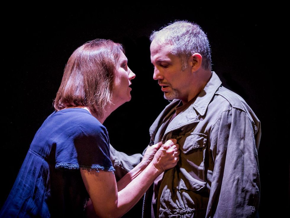 Stark Naked Theatre Company Kim Tobin and Philip Lehl in Macbeth rehearsal