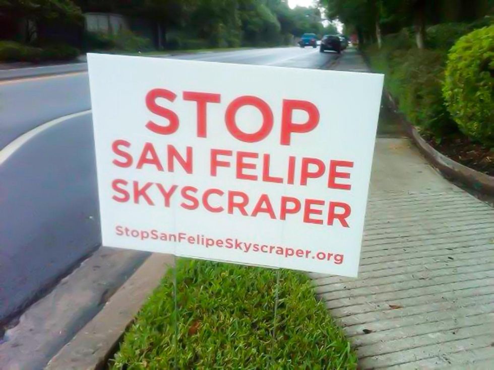 Stop San Felipe Skyscraper 2229 San Felipe sign October 2013
