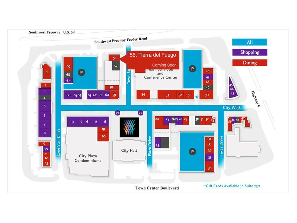Sugar Land Town Square map with Tierra del Fuego location July 2013