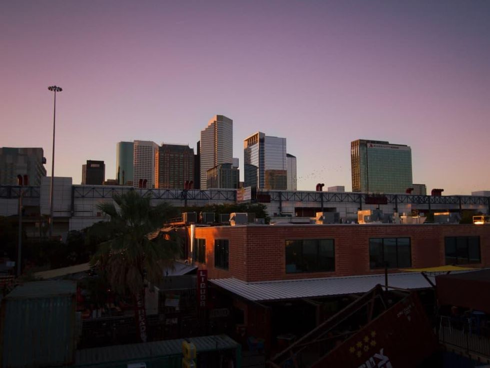 Sunset rooftop lounge view photo