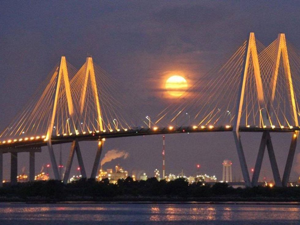 Super moon over the Fred Hartman Bridge...from KPRC, Houston.