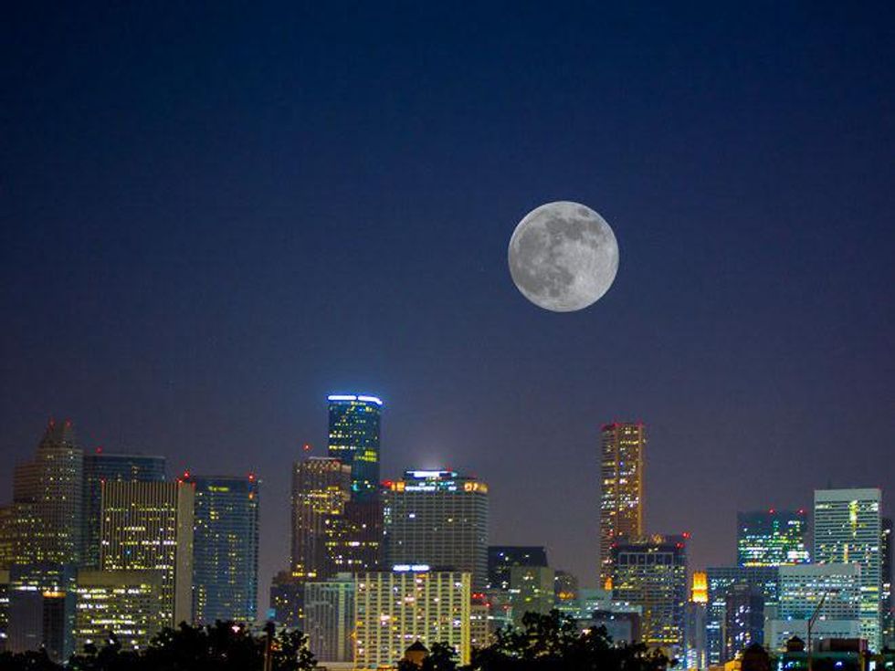 supermoon Houston skyline at night June 2013