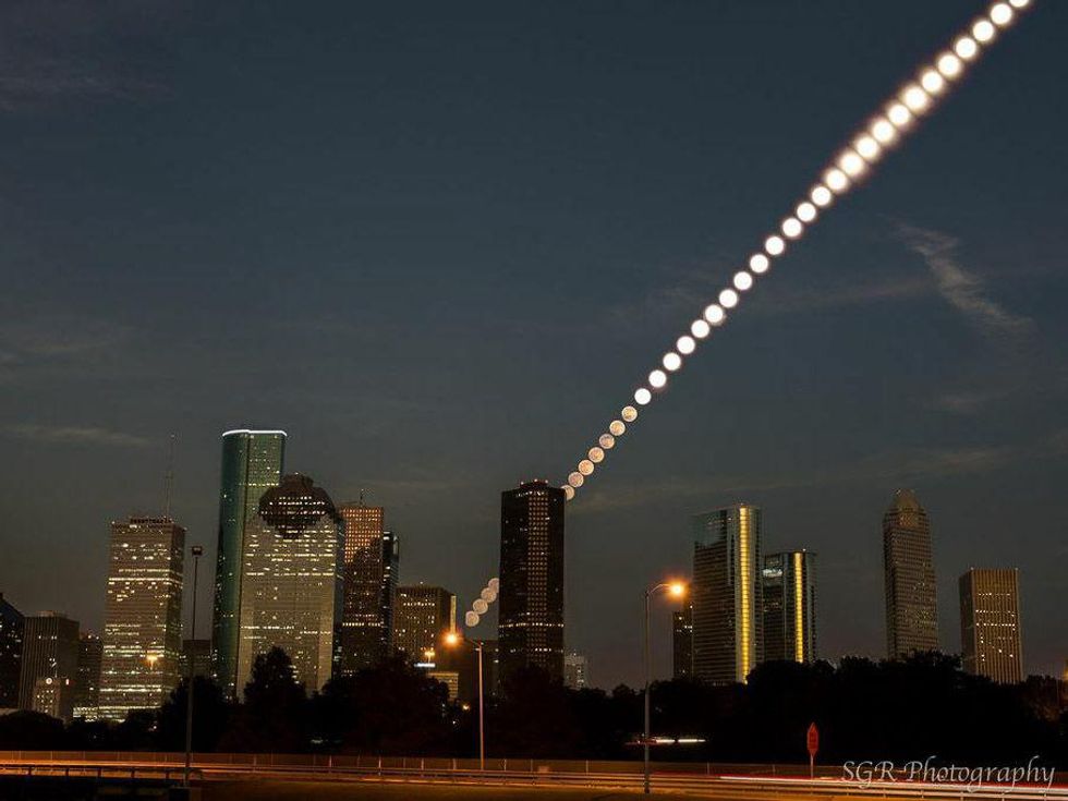 supermoon over Houston skyline downtown phases