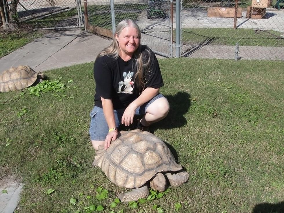 Susette Stidom of S&S Exotic Animals Inc. with turtles
