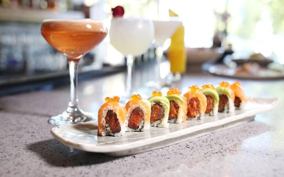 Sushi Rebel roll and cocktails