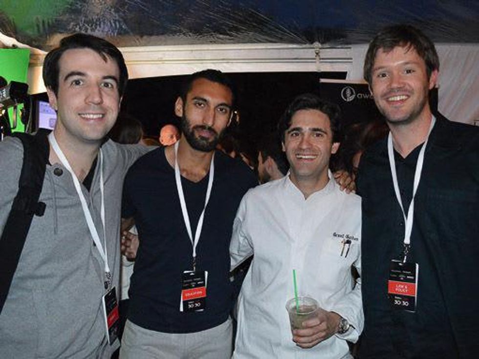SXSW, Forbes 30 Under party, March 2013, Patrick Walsh, from left, Sam Chaudhary, Grant Gordon and Mat Morgan