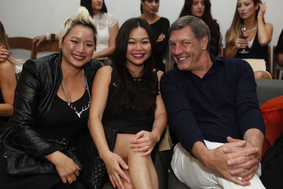 Sydney Dao, from left, Chloe Dao and Neal Hamil at the David Peck runway show September 2014