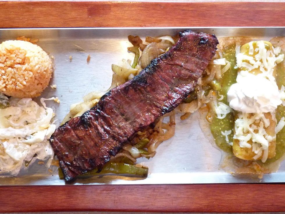 Sylvia's Enchilada Kitchen Tampiquena beef fajita steak rice enchilada