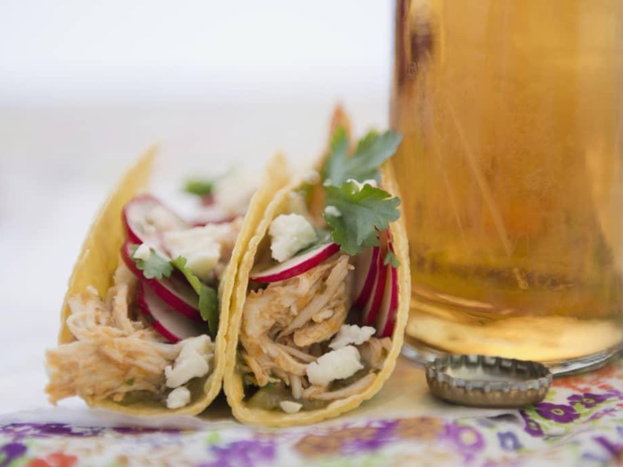 Tacos and beer closeup