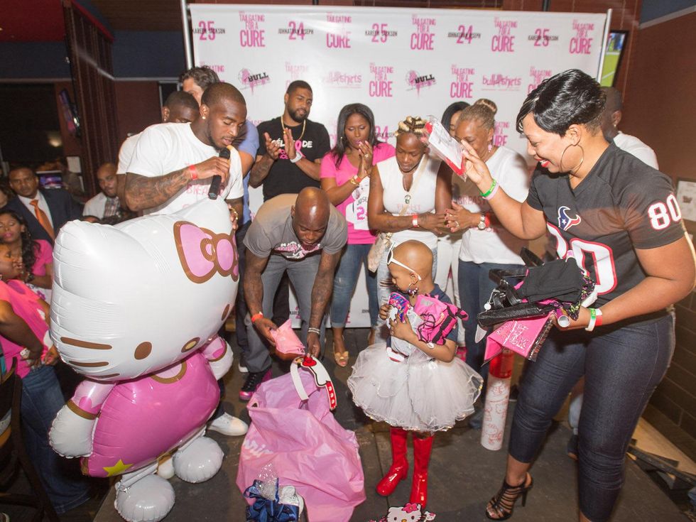 Tailgating for a Cure hosted by Houston Texans Johnathan Joseph and Kareem Jackson October 2013 Kyssi Andrews and Hello Kitty and friends