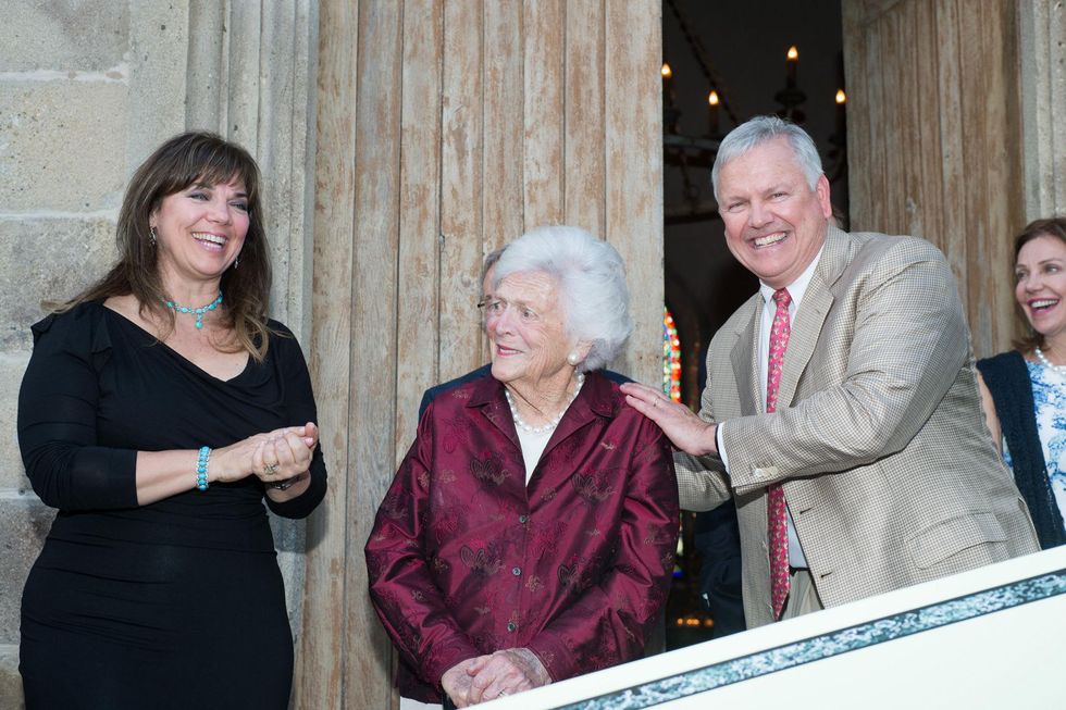 Terri Havens, from left, Barbara Bush and John Havens at the Celebration of Reading kick-off April 2014