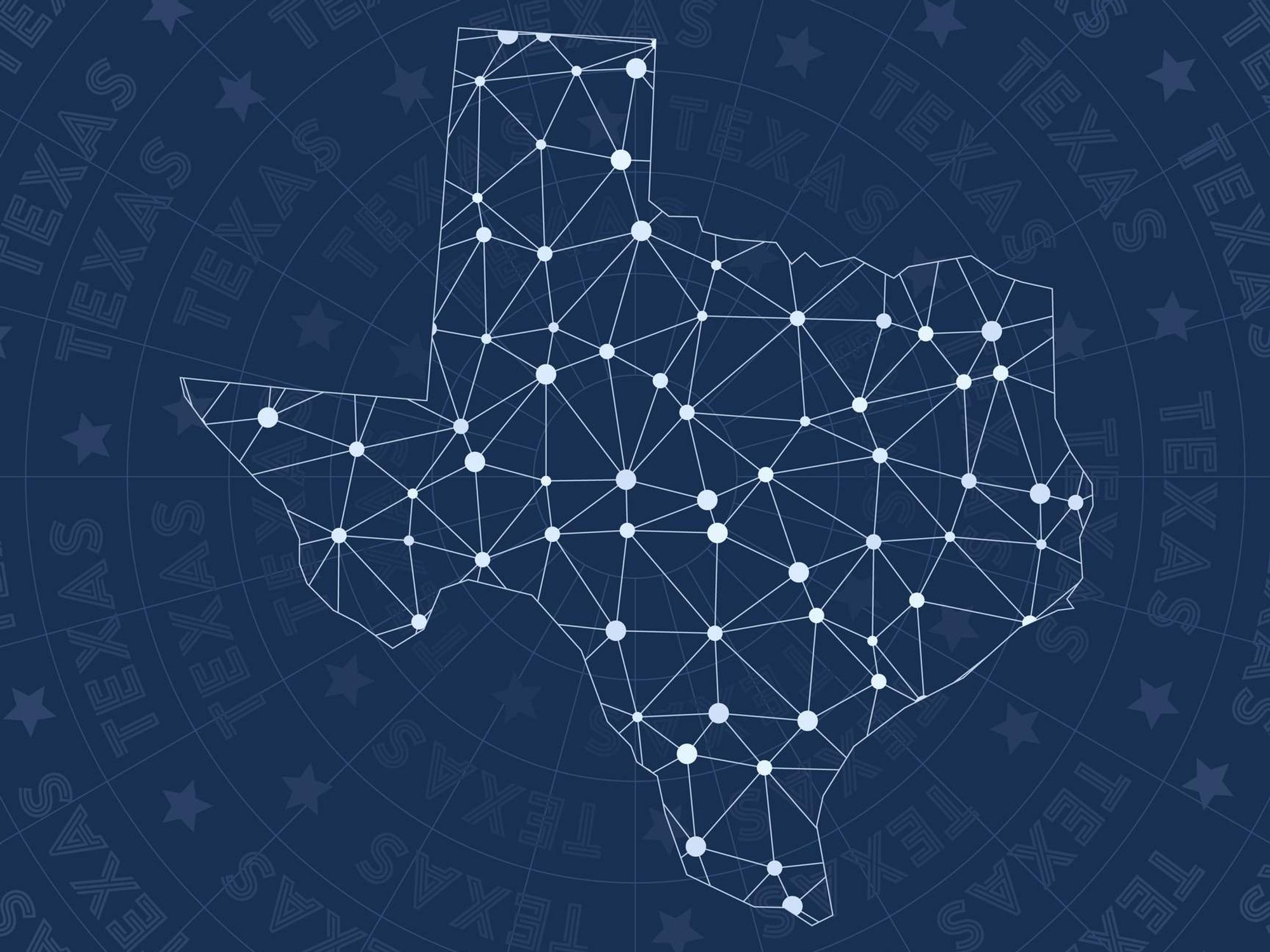 Texas network, constellation style us state map.