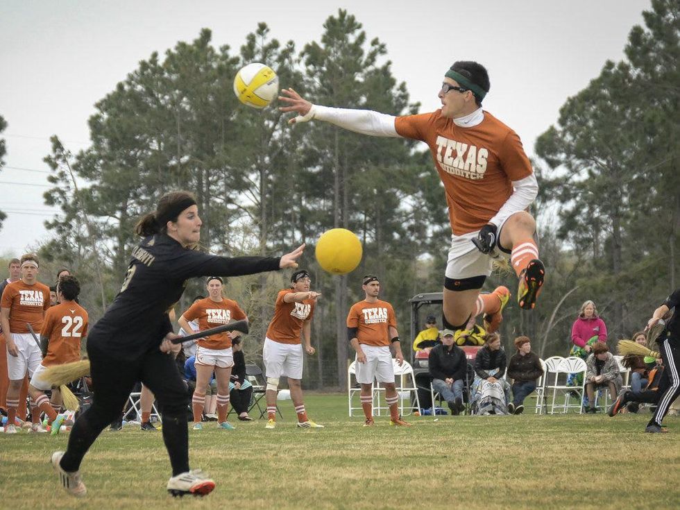Texas Quidditch player jumping in World Cup VII championship in Myrtle Beach