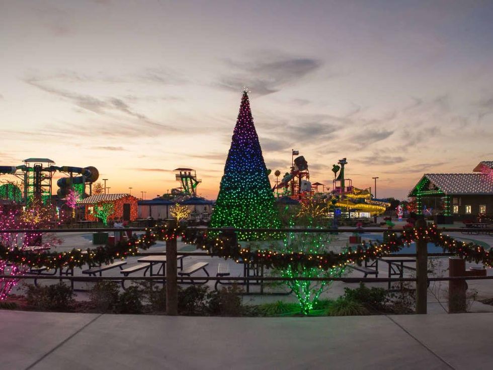 Texas Typhoon Winterfest Christmas tree at sunset