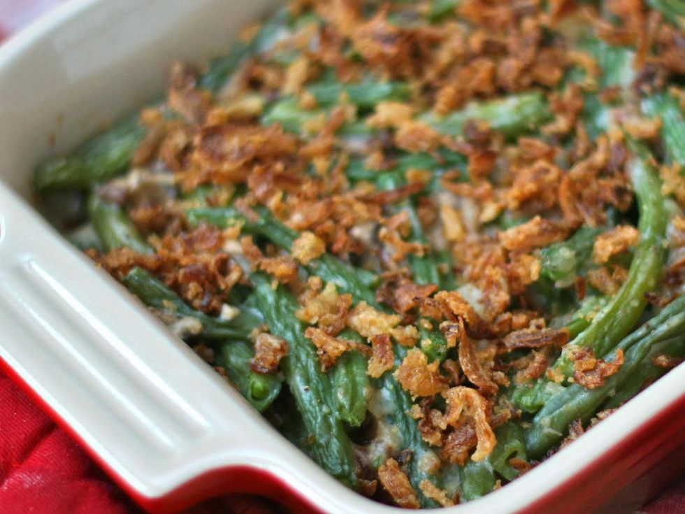 Thanksgiving green bean casserole with french fried onions