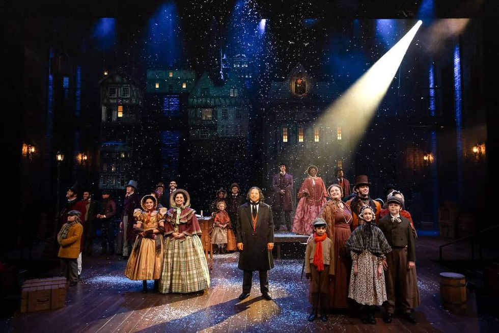 The cast of the Alley Theatre's A Christmas Carol on stage.