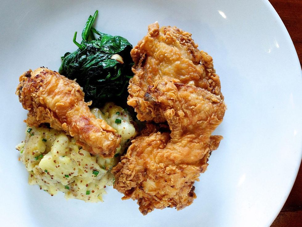 The Federal Grill fried chicken potato salad and spinach