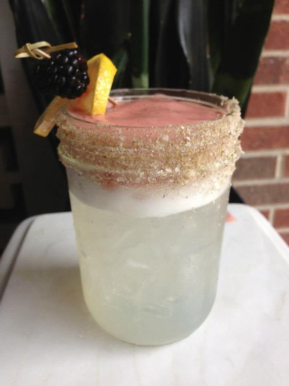 The Good Life Bar, Kitchen, mason jar, LUX Lemon topped with blackberry foam and rosemary sea salt