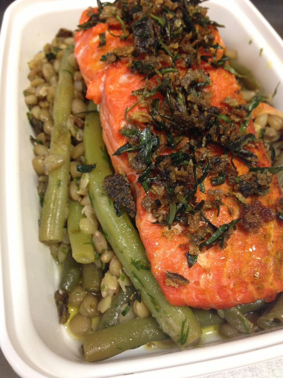 The Hippo Kitchen cancer patient meals June 2013 salmon with green beans and barley