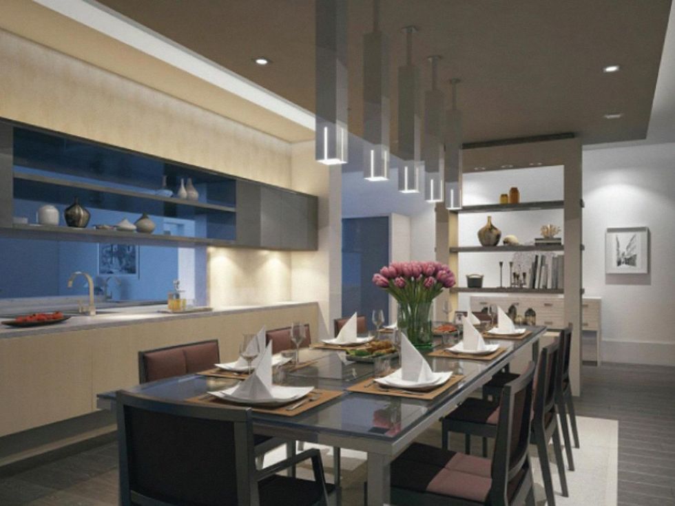 The Monroe at Bayou Park dining area with LED lighting